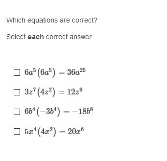 PLEASE HELP ASAP!!! CORRECT ANSWERS ONLY PLEASE!!! Which equations are correct? Select-example-1