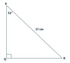 Given: m∠P = 51° and PR = 17 cm. What is QR? Question 5 options: 21 cm 4 cm 10.7 cm-example-1