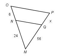 What is the value of x, given that OP is parallel to NQ? X=8 X=14 X=15 X=28-example-1