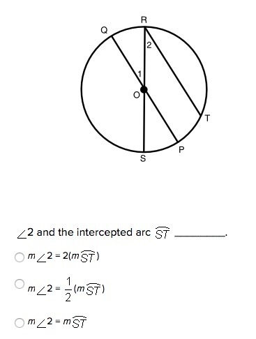 Choose an equation for the relationship between the measures of the angles and arcs-example-1