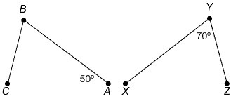 If ΔABC ∠ΔXYZ, m∠A = 50°, and m∠Y = 70°, find m∠C. A) 70° B) 110° C) 50° D) 60°-example-1