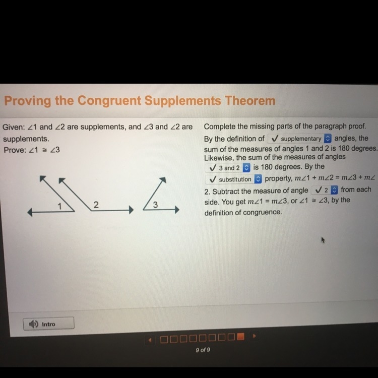 Complete the missing parts of the paragraph proof. (already have the answers just-example-1