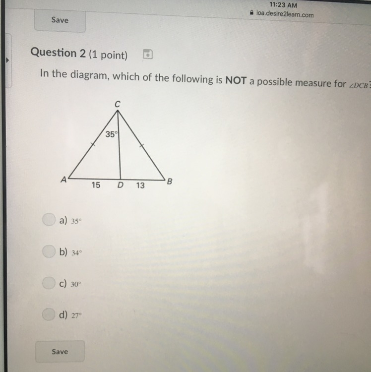 In the diagram which of the following is not a possible measure for-example-1