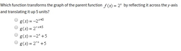 HELP!!! 30 POINTS!!! URGENT!!! Which function transforms the graph of the parent function-example-1