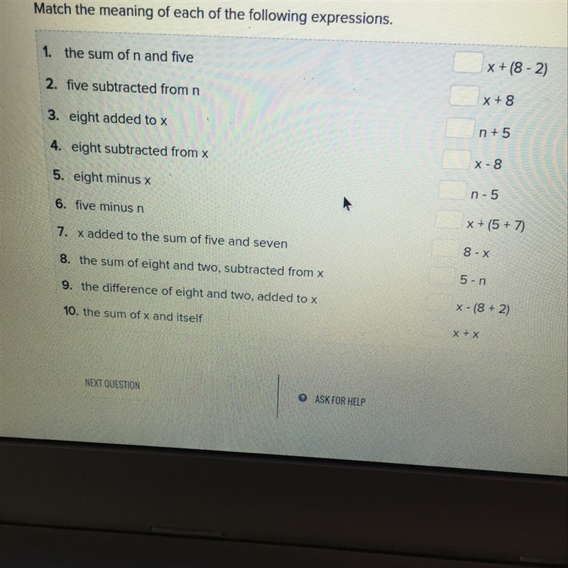 Match the meaning of each of the following expressions help-example-1