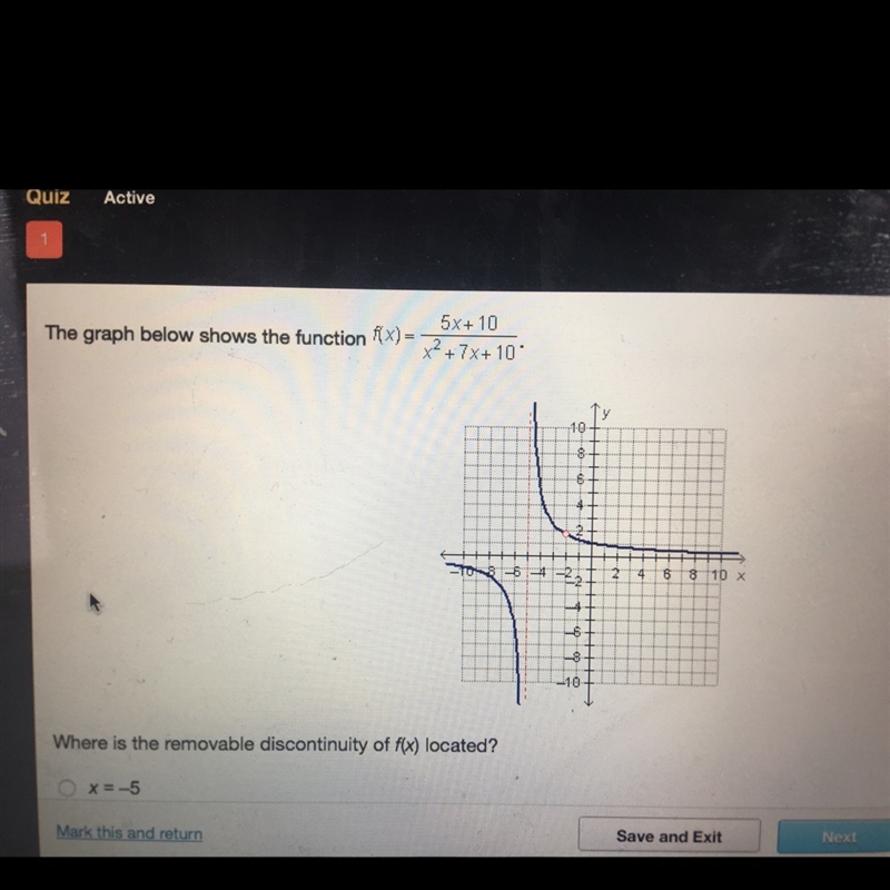 Please help with this vertical asymptote of rational functions problem A. x= -5 B-example-1