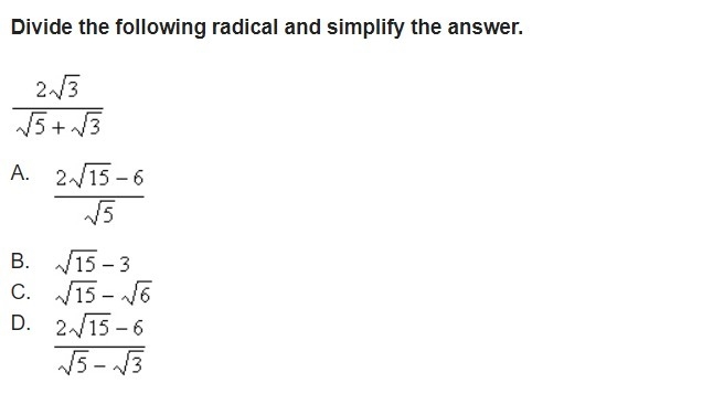 Divide and then simplify the radical-example-1