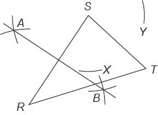 Joey is constructing the circumscribed circle for △RST. He has already used his compass-example-1