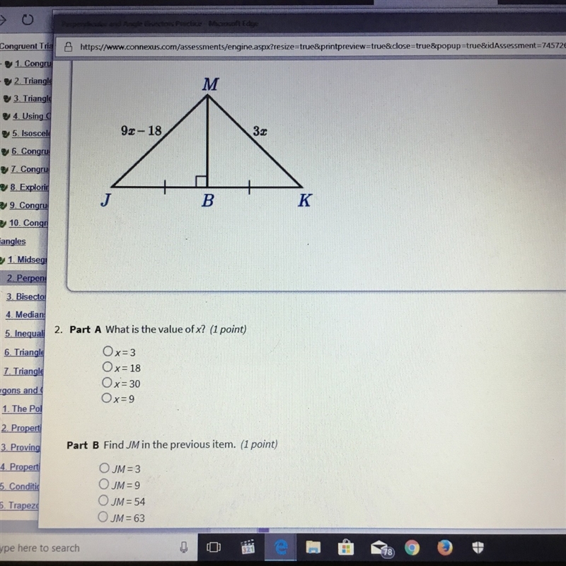 What is the value of x for part A and part B-example-1