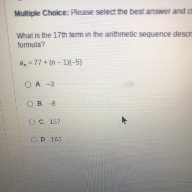 What is the 17th term in the arithmetic sequence described by this explicit formula-example-1