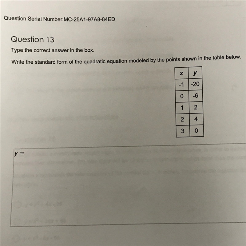 Write the standard form of the quadratic equation modeled by the points shown in the-example-1