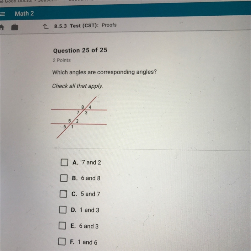 Which angles are corresponding angles-example-1