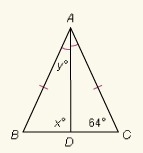 Find the values of x and y. A. x = 90, y = 64 B. x = 26, y = 64 C. x = 90, y = 26 D-example-1