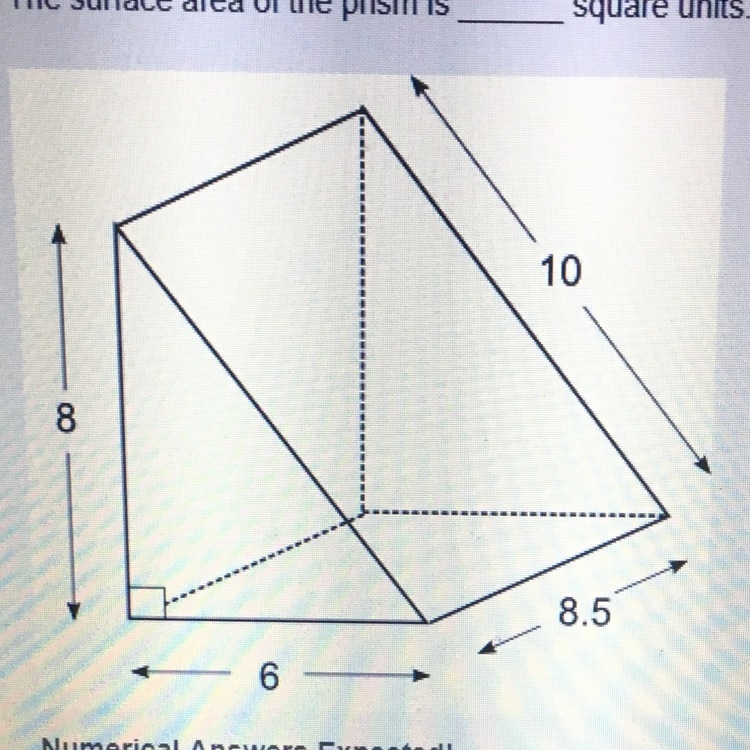 The surface area of the prism is ____ square units. All measurements in the image-example-1