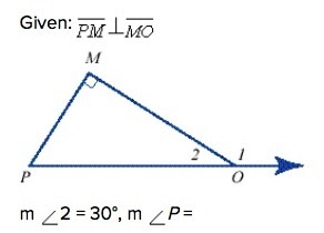 Given the following diagram, find the missing measure. Given: m 2 = 30°, m P = 30 60 90 120-example-1