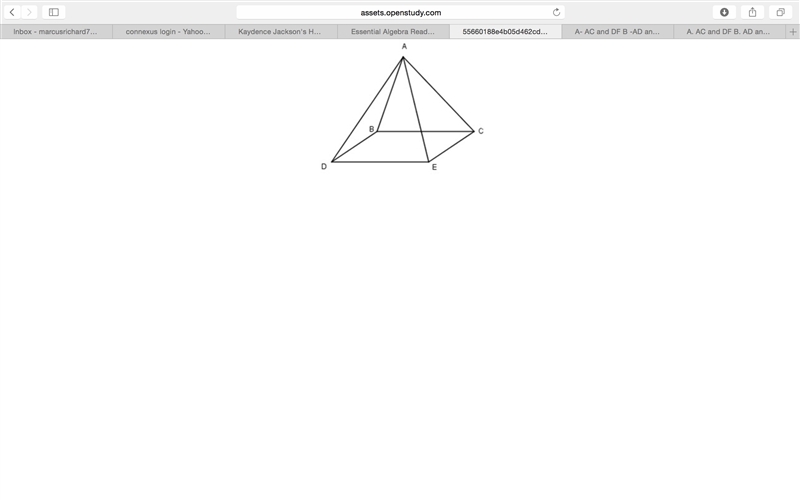 Which of the following are considered skew lines A. AB and AE B. AB and CE C. BC and-example-1