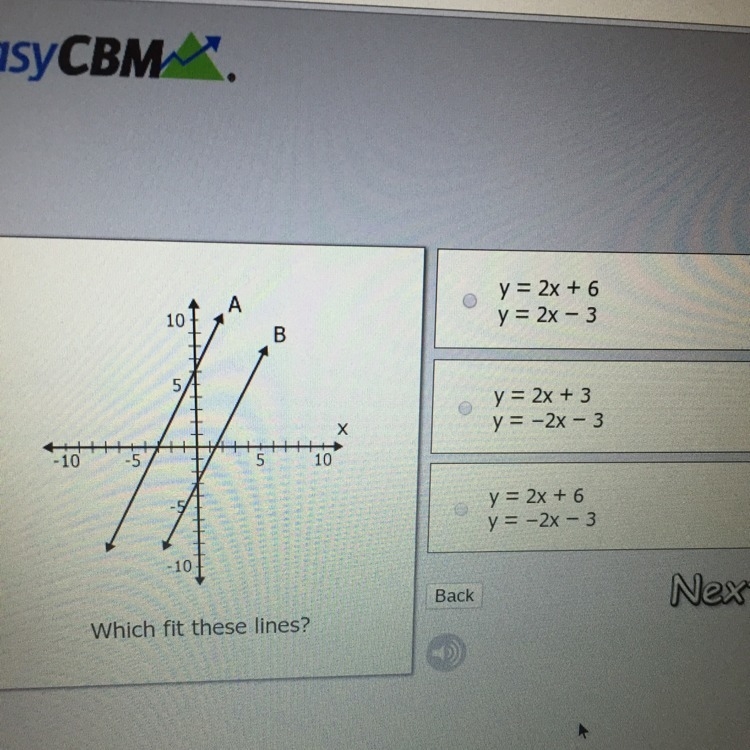 Which set of equations fits these lines?-example-1