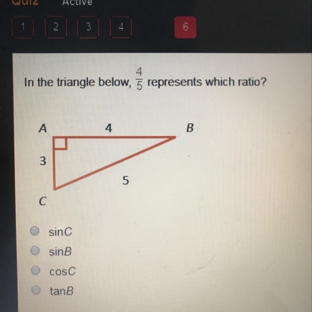 In the triangle below, 4/5 represents which ratio?-example-1