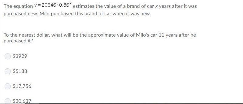 To the nearest dollar, what will be the approximate value of Milo's car 11 years after-example-1