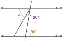 What is the measure of angle x? 60 degrees 70 degrees 80 degrees 100 degrees-example-1