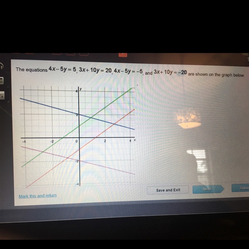 Which systems of equations has a solution of approximately (-2.7,-1.2) 1)4x-5y=-5and-example-1