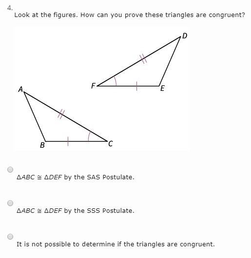 Look at the figures. How can you prove these triangles are congruent?-example-1