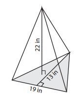 Find the volume of the triangular pyramid to the nearest whole number. A) 679 in3 B-example-1