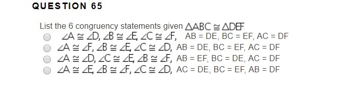 List the 6 congruency statements given ABC = DEF-example-1