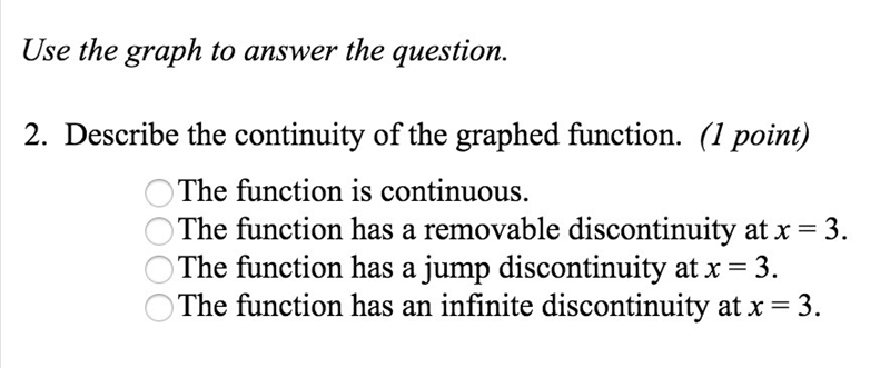 Describe the continuity of the graphed function-example-2