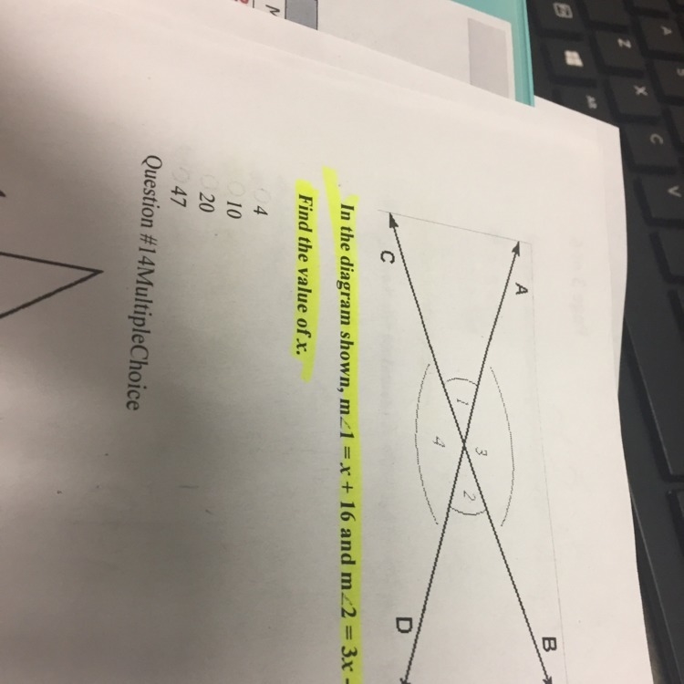 In the diagram shown, m>1 = x + 16 and m<2 = 3x - 24 Find the value of x-example-1