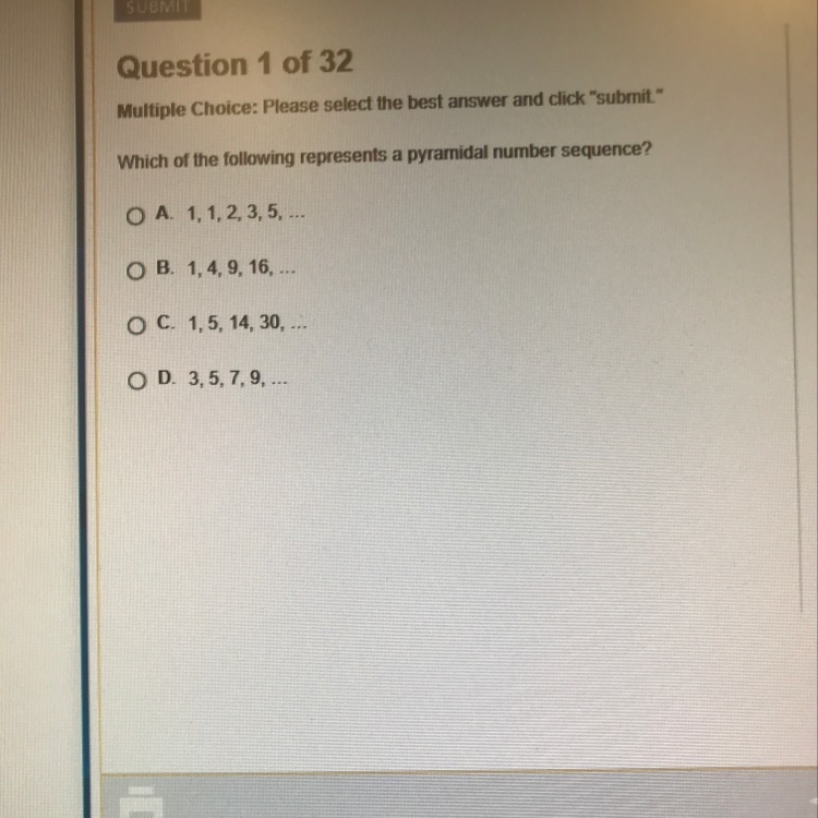 Which of the following represents a pyramidal number sequence?-example-1