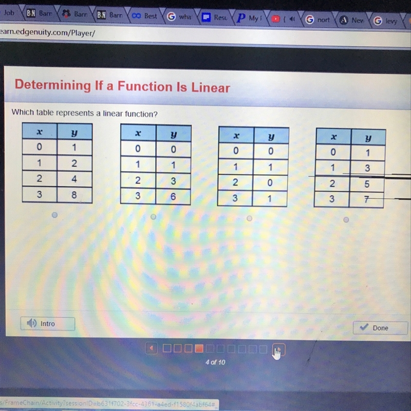 Which table represents a linear function?-example-1