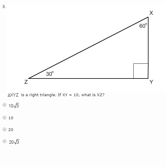 XYZ is a right triangle. If XY = 10, what is XZ-example-1