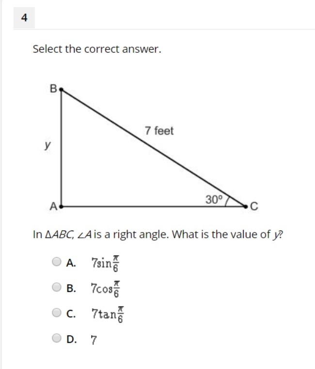 In ΔABC, ∠A is a right angle. What is the value of y?-example-1