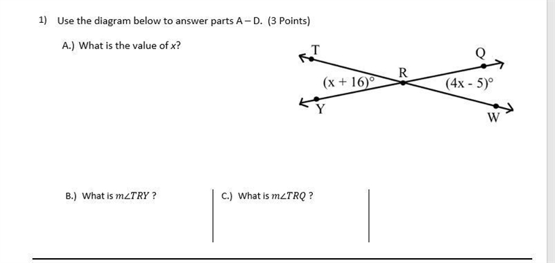 Please help Value of x and what are angles m thank you!-example-1