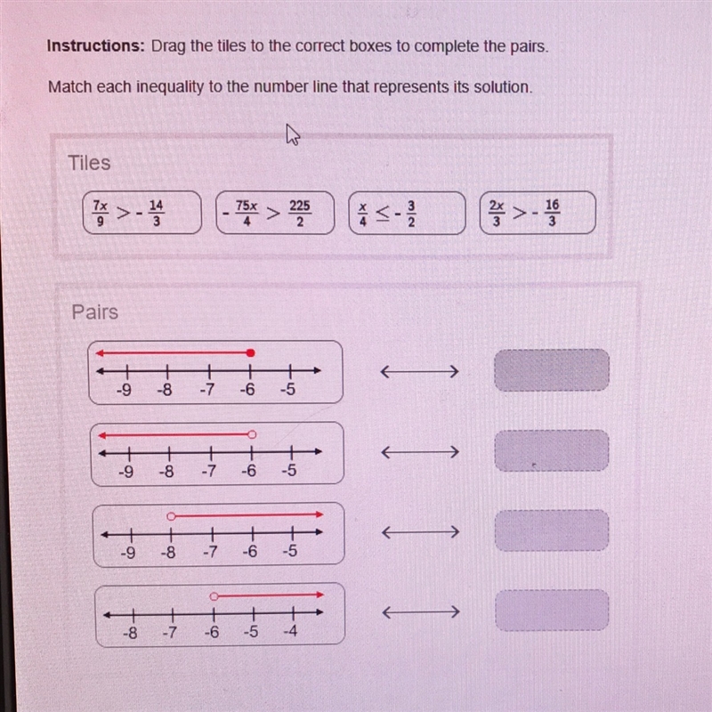 Match the inequality to the number line that represents its solution-example-1