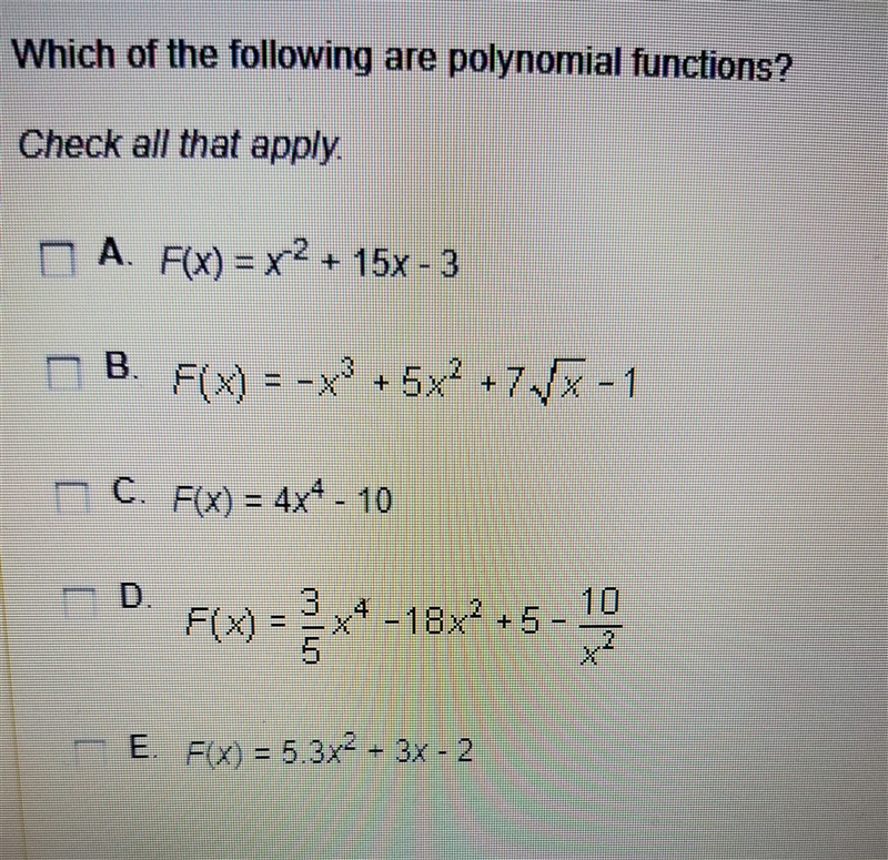 Which of the following are polynomial functions?check all that apply (answers in picture-example-1