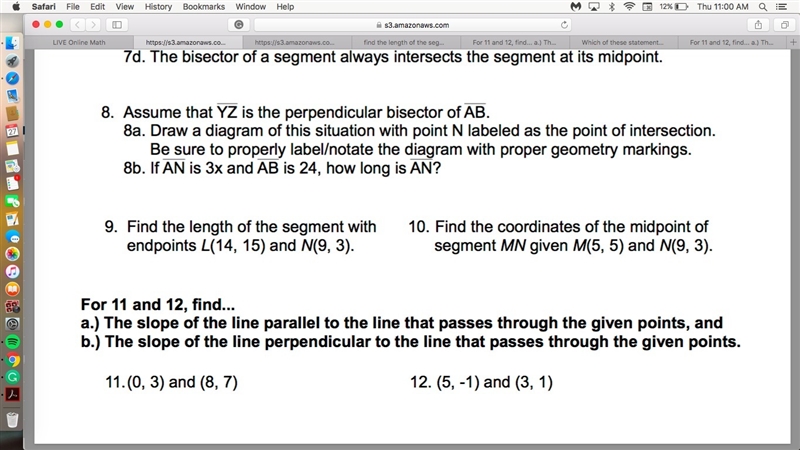 For 11 and 12, find... a.) The slope of the line parallel to the line that passes-example-1