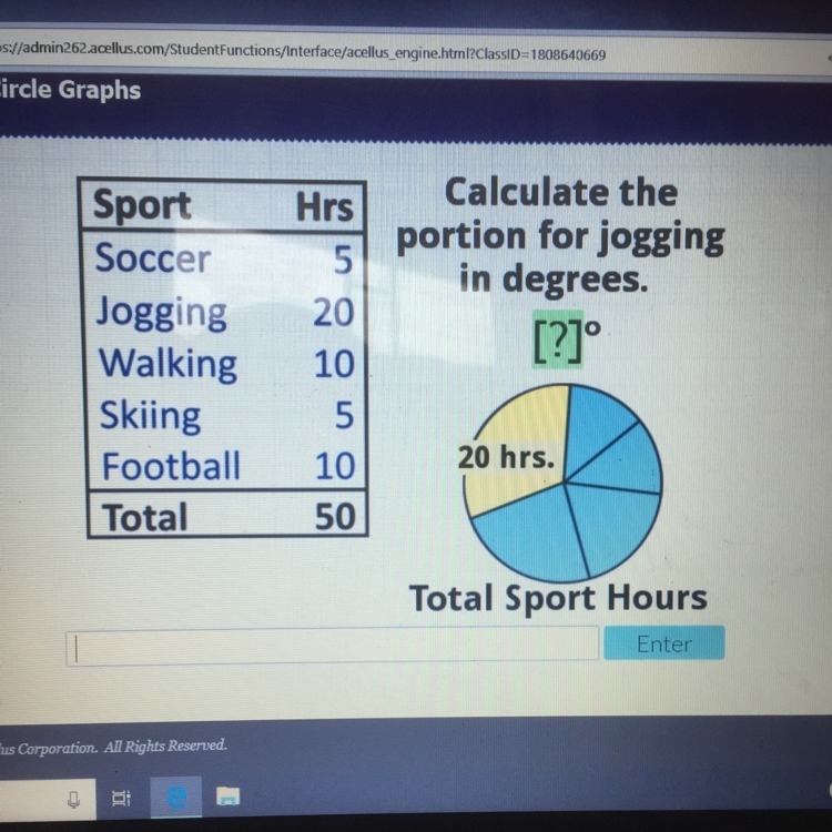 Please help find the portion for jogging in degrees?!-example-1