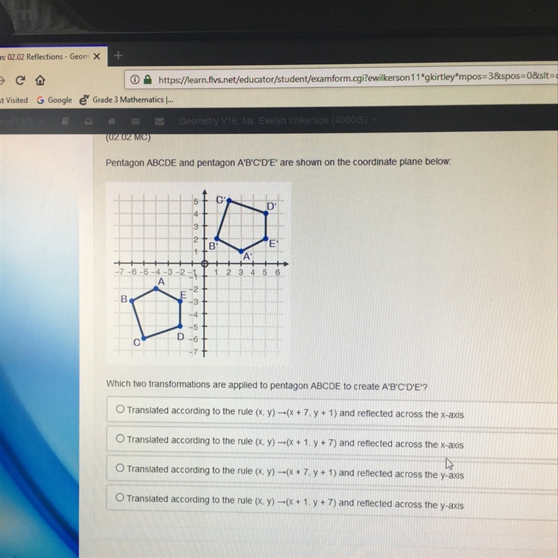 Help please! “Which two transformations are applied to pentagon ABCDE to create A-example-1