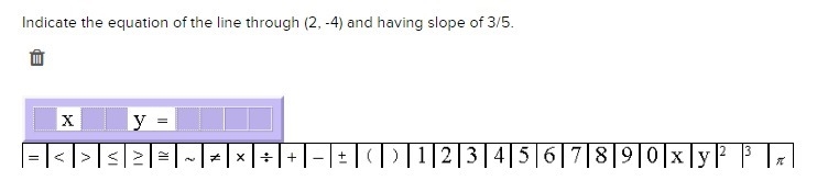 Indicate the equation of the line through (2, -4) and having slope of 3/5. It's more-example-1