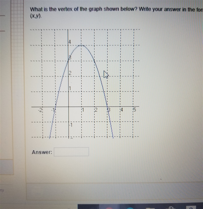 What is the vertex of the graph shown below?write your answer in the form (x,y).-example-1