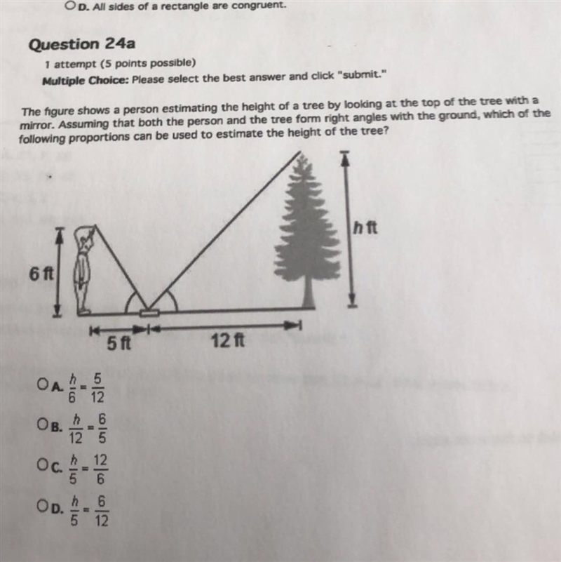 The figure below shows a person estimating the height of tree by looking at the top-example-1