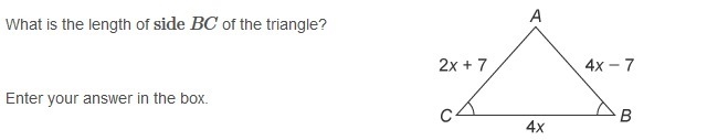 Math help please What is the length of side BC of the triangle?-example-1