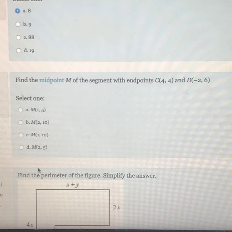 Find the midpoint M of the segment with endpoints C(4,4) and D(-2,6)-example-1