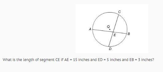 What is the length of segment CE if AE = 15 inches and ED = 5 inches and EB = 3 inches-example-1