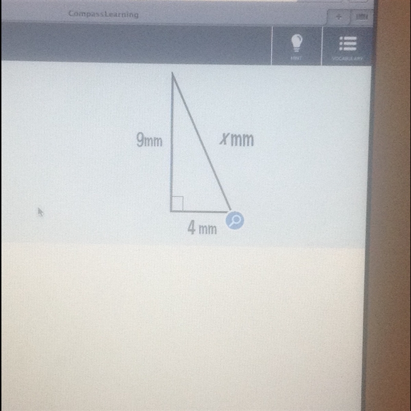 Find the missing measure. Round to the nearest whole number (9mm, xmm, 4mm) find x-example-1