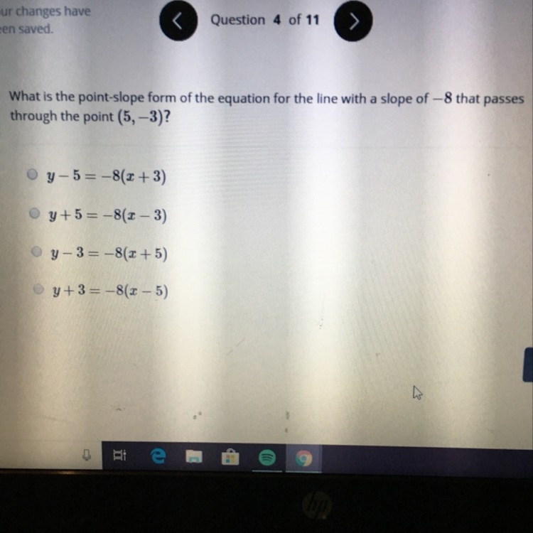 what is the point slope form of the equation for the line with a slope of -8 that-example-1