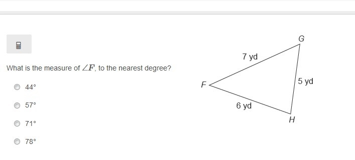 What is the measure of ∠F, to the nearest degree? 44° 57° 71° 78°-example-1