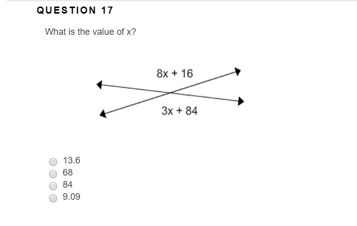 What is the value of x? 13.6 68 84 9.09-example-1